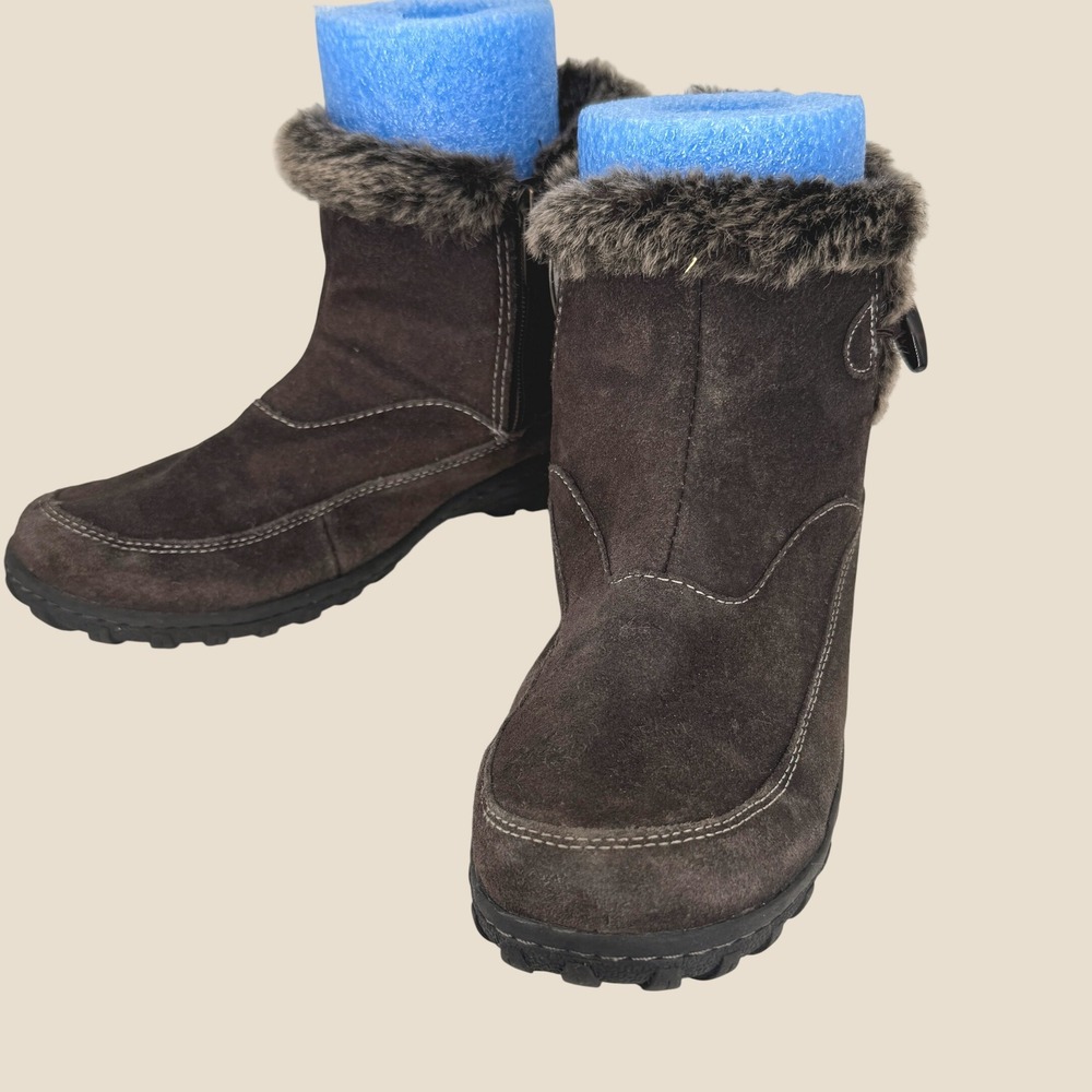 Khombu Gracie Ankle Boots Women 10M Brown Suede Faux Fur Side Zip Winter Shoes